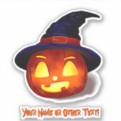 Naam toevoegen: Cute Pumpkin Witch Pet met Geel Li Sticker (Voorkant)