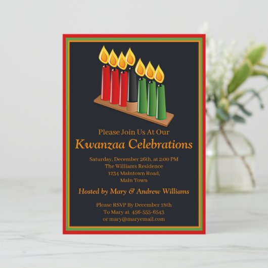 Naam toevoegen Datum Details Kwanzaa 7 Kandels Par Kaart (Staand voorkant)