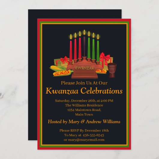 Naam toevoegen Datum Details Kwanzaa Kandles Feast Kaart (Voorkant / Achterkant)