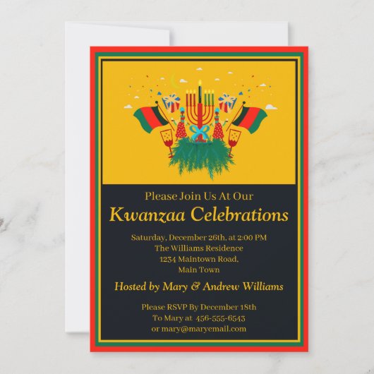 Naam toevoegen Datum Details Kwanzaa Kandles Flags Kaart (Voorkant)
