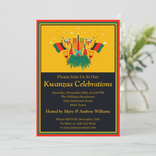 Naam toevoegen Datum Details Kwanzaa Kandles Flags Kaart (Staand voorkant)