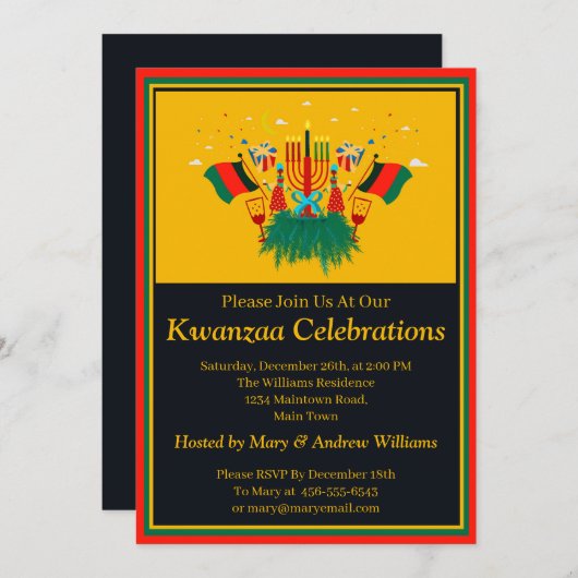 Naam toevoegen Datum Details Kwanzaa Kandles Flags Kaart (Voorkant / Achterkant)