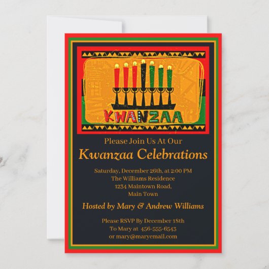 Naam toevoegen Datum Details Kwanzaa Kandles Party Kaart (Voorkant)