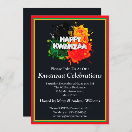 Naam toevoegen Details Kwanzaa Paint Splash, Parti Kaart (Voorkant / Achterkant)