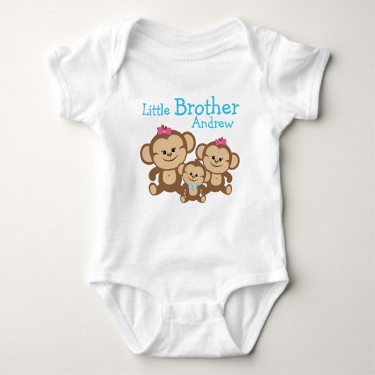 Naam toevoegen Gepersonaliseerd Monkeys Little Bro Romper (Voorkant)