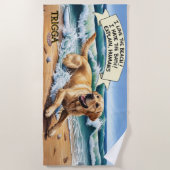 Naam toevoegen, Golden Labrador Dog Running in Wav Strandlaken (Voorkant)