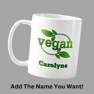 Naam toevoegen Groene bladeren Vegan Koffiemok