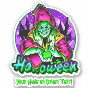Naam toevoegen: Groene Paarse heks Apple Ball Sticker