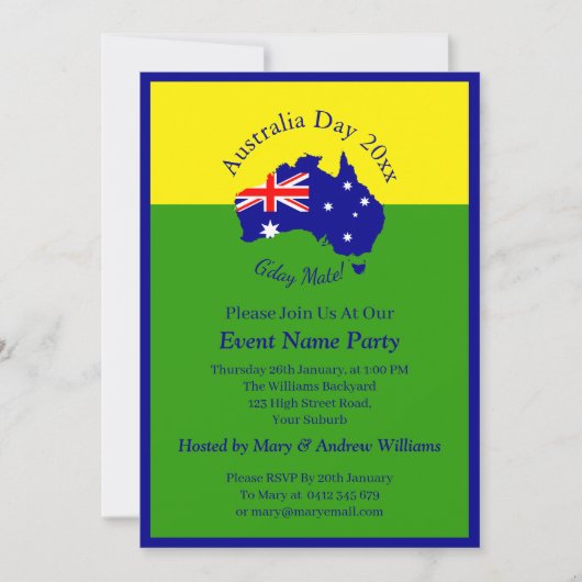 Naam toevoegen Jaar Datum Australië Dag Groene Gou Kaart (Voorkant)