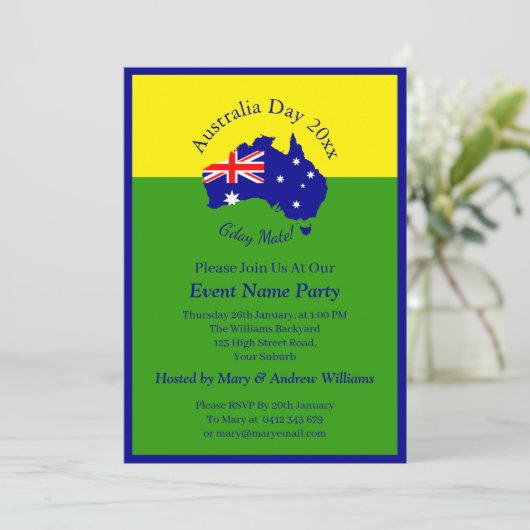 Naam toevoegen Jaar Datum Australië Dag Groene Gou Kaart (Staand voorkant)