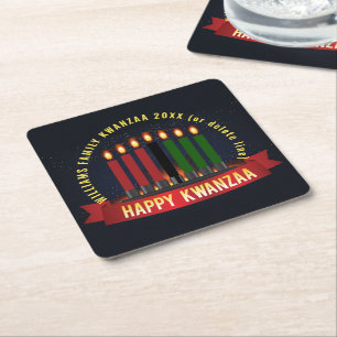 Naam toevoegen Jaar Kwanzaa Kandles Vierkante Kartonnen Onderzetter