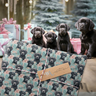 Naam toevoegen Labrador Puppy Modern Christmas Cadeaupapier