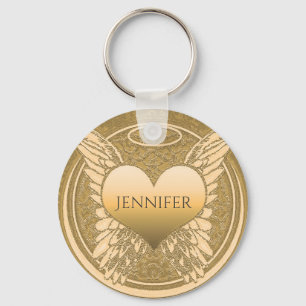 Naam toevoegen Memorial Gold Angel Wings Sleutelhanger