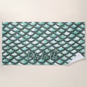 Naam toevoegen: Mermaid Aqua Scales Pearl Silver D Strandlaken (Voorkant)