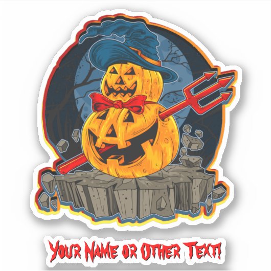 Naam toevoegen: Monster Pumpkin Head Devil Trident Sticker (Voorkant)