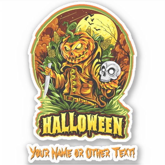 Naam toevoegen: Monster Pumpkin Knife Killer Skull Sticker (Voorkant)