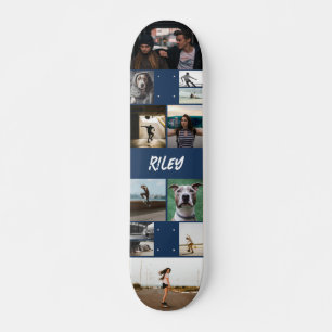 Naam toevoegen Navy Photo Collage Sjabloon Skateboard