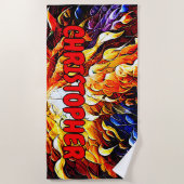 Naam toevoegen: Oranje rode handdoekjes met blauw Strandlaken (Voorkant)