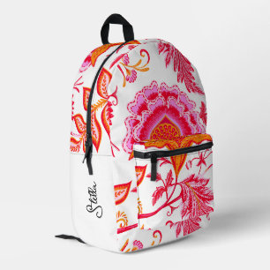 Naam toevoegen Preppy  Flowers   Roze en Sinaasapp Bedrukte Rugzak