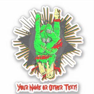 Naam toevoegen: Rock on Green Zombie Hand Botten B Sticker