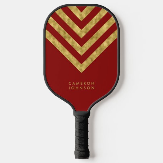 Naam toevoegen Rood en Faux Gold Chevron Pickleball Paddle (Voorkant)