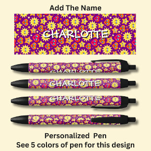 Naam toevoegen, roze harten gele zon sterren zwarte inkt pen