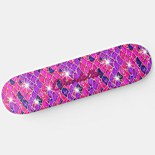 Naam toevoegen: Roze Paarse Mauve Mermaid Scales Skateboard