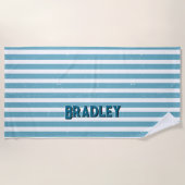 Naam toevoegen Tekst, Grungy Blue White Stripes Strandlaken (Voorkant)