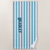 Naam toevoegen Tekst, Grungy Blue White Stripes Strandlaken (Voorkant)