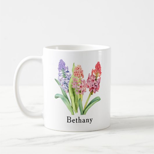 Naam toevoegen Tekst, Hyacinth Flowers, Pinks & Pu Koffiemok (Links)