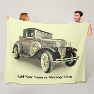 Naam toevoegen Tekst, Vintage Car Fleece Blanket Deken