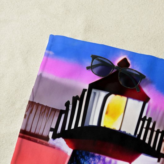 Naam toevoegen, vuurtoren op Sunset Beach Towel Strandlaken (In situ)