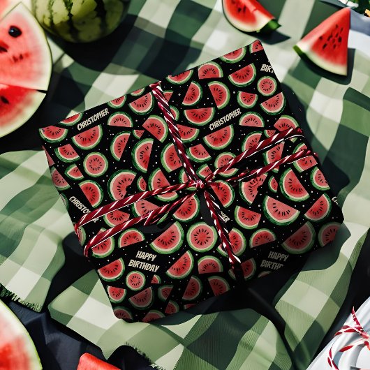Naam toevoegen Zomer Verjaardag Fun Watermelon op  Cadeaupapier