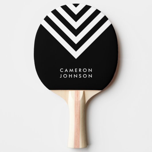 Naam toevoegen Zwart-wit minimalistische Chevron Tafeltennisbatje (Voorkant)