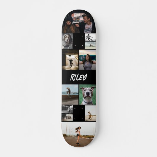 Naam toevoegen Zwarte fotocollage Sjabloon Skateboard (Voorkant)
