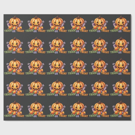 Naam Trick or Treat Spooky Pumpkin Halloween Snoep Cadeaupapier (Vlak)