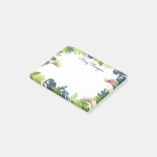 Naam tropisch Floral Border Monogram Post-it® Notes (Schuin)