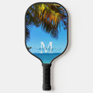 Naam tropisch palmband foto monogram pickleball paddle