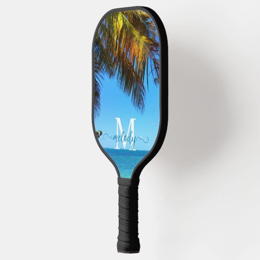 Naam tropisch palmband foto monogram pickleball paddle (Links)