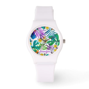 Naam tropisch paradise tuin monogram horloge
