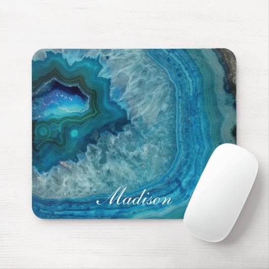 Naam Turquoise Blue Agate Geode Monogram Muismat (Met muis)