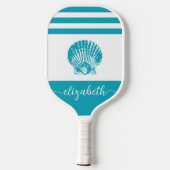  naam turquoise blue kuststrand seashell pickleball paddle (Achterkant)