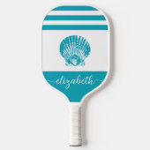  naam turquoise blue kuststrand seashell pickleball paddle (Voorkant)