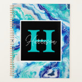 Naam Turquoise en Blue Marble Monogram Planner (Voorkant)