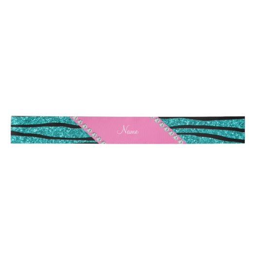 Naam turquoise glitter zebra stripes roze stripe lint (Voorkant)