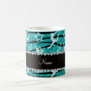 Naam turquoise gymnastics glitter zebra stripes koffiemok