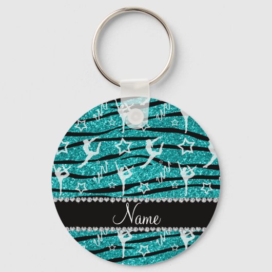 Naam turquoise gymnastics glitter zebra stripes sleutelhanger (Voorkant)