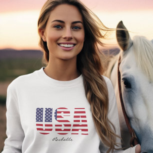 Naam, USA stencil ontwerp, Basic lange mouwen vrou T-shirt