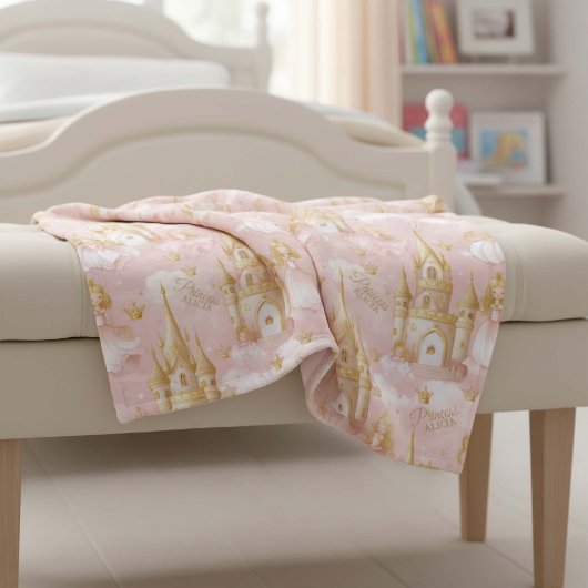 Naam Uw Prinses en Kasteel Roze ID1053 Fleece Deken