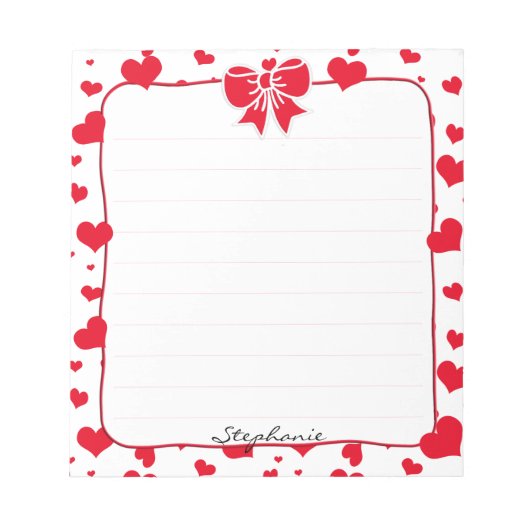 Naam: Valentijn Red Hearts Random Pattern Notitieblok (Voorkant)
